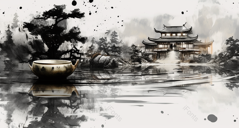 庭前景观墨迹斑驳中国风意境山水水墨画背景,插画/手绘图,插画/手绘图库,插画/手绘图下载,插画/手绘